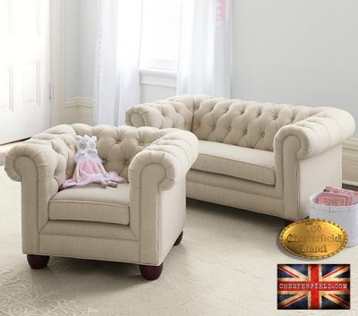 Chesterfield sofa 1 os Pitch z materialu bezowa
