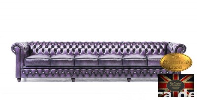 Chesterfield skorzana sofa 6 os Fiolet