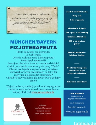 Fizjoterapeuta praca Monachium, mieszkanie