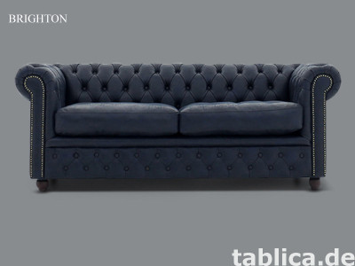 Chesterfield sofa 3 os Yacht niebieska skora miekka