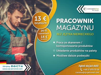 PRACOWNIK MAGAZYNU (K/M) - DO 14 € BRUTTO/H - NIEMCY