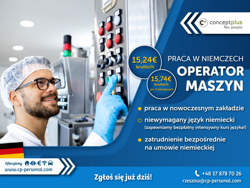 OPERATOR MASZYN (K/M) - NIEMCY - NAWET 18,73 € BRUTTO/H 0