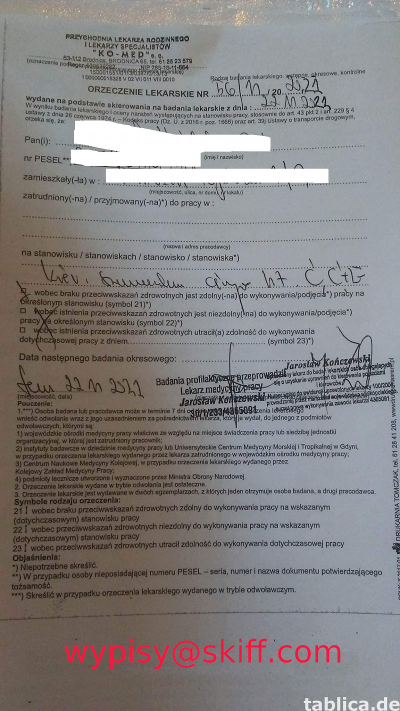 Orzeczenia o niepełnosprawności, zwolnienia lekarskie i inn 0