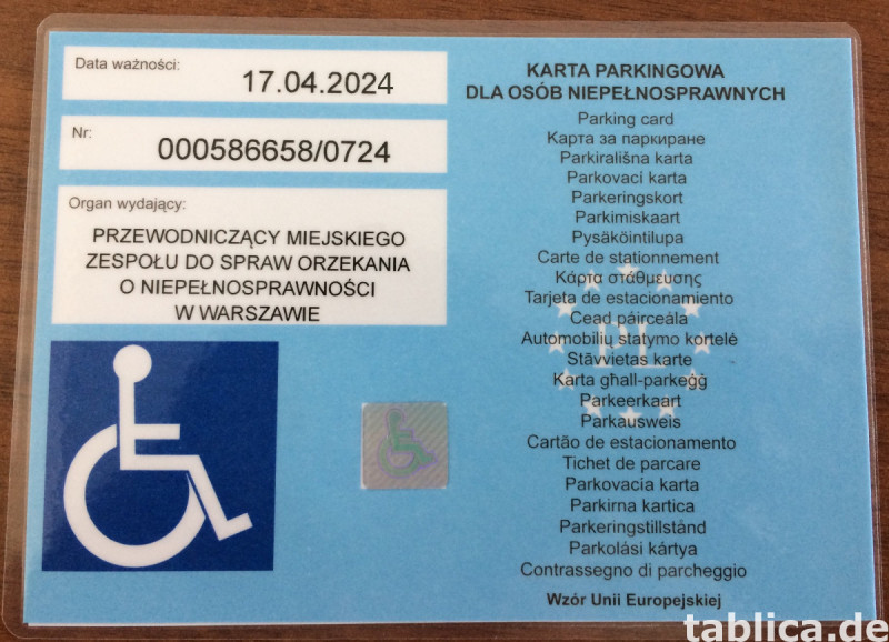  !HIT! Karta parkingowa osoby niepełnosprawnej. Oryginał tyl 1
