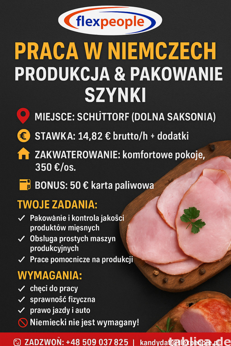 Pracownik produkcji w Niemczech - pakowanie szynki 0